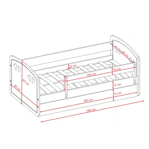 Szczegółowe zdjęcie nr 4 produktu Łóżko dziecięce z barierką Nolia 3X 80x180 - pudrowy róż