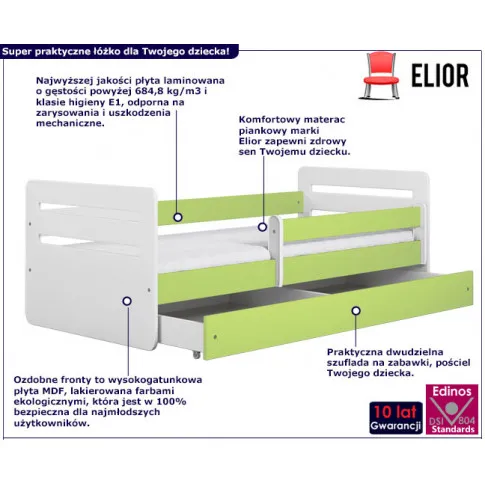 infografika łóżka dziecięcego candy 2x zielone