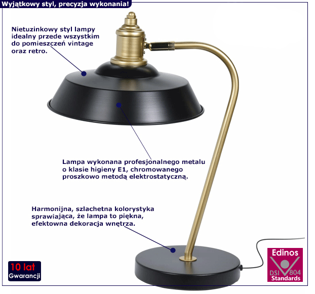 Retro lampa stołowa Dimea - czarna