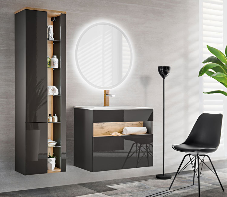 Zestaw podwieszanych designerskich mebli łazienkowych Monako ciemnoszary