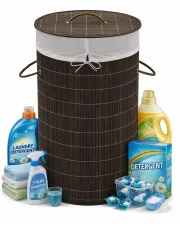 Ciemnobrązowy okrągły bambusowy kosz na pranie - Moira 2X w sklepie Edinos.pl