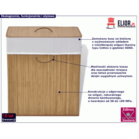 Zdjęcie bambusowy prostokątny pojemnik na pranie Moira 4X | Edinos.pl