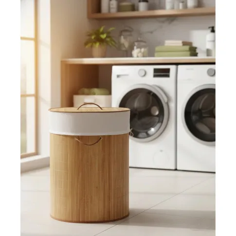 Fotografia Owalny bambusowy kosz na pranie Moira 3X- naturalny z kategorii Pranie i sprzątanie
