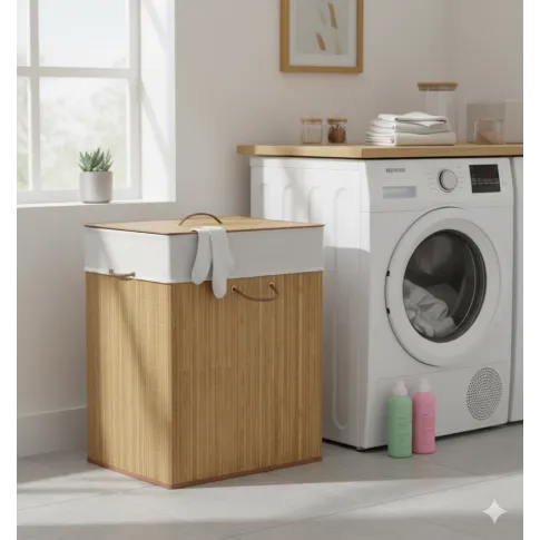 Szczegółowe zdjęcie nr 9 produktu Kosz na pranie z drewna bambusa Moira 5X - naturalny