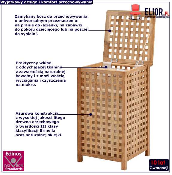 Orzechowy kosz na pranie Kastilo 3X