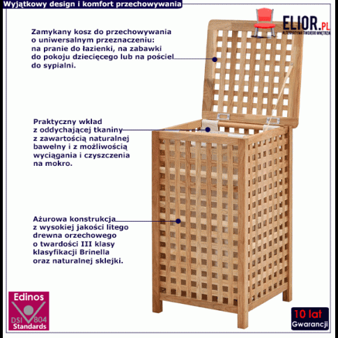 Zdjęcie kosz na pranie z drewna orzecha włoskiego Balanzo 3X | Edinos.pl