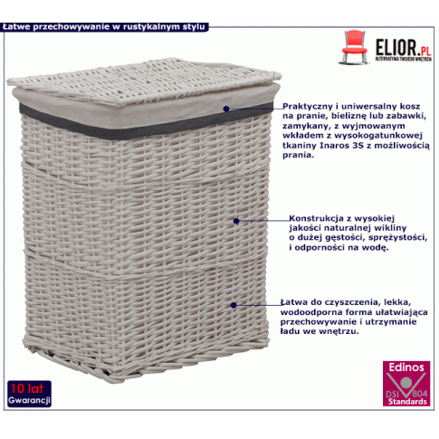 Zdjęcie biały pojemnik z naturalnej wikliny na pranie Viver | Edinos.pl