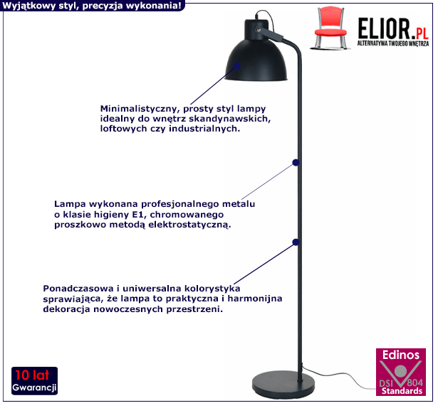 Ciemnoszara lampa podłogowa Orelia - do salonu