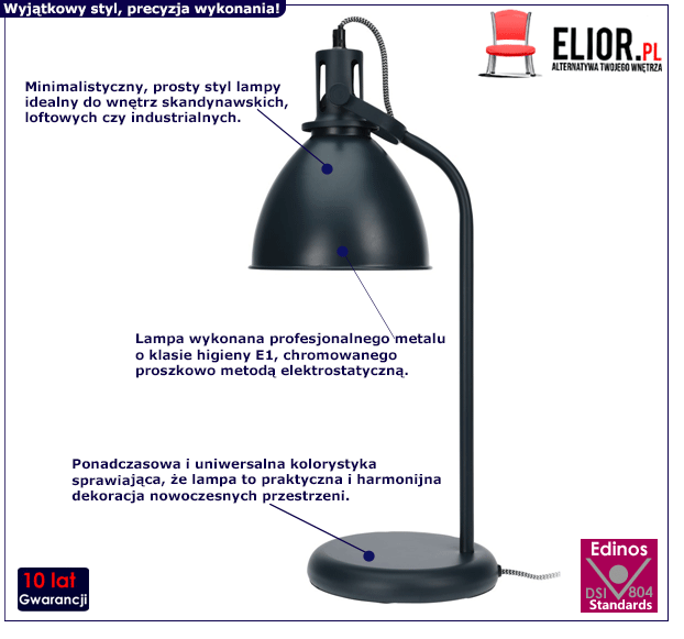 Ciemnoszara lampa stołowa Labo - loftowa