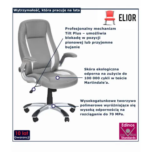 Fotografia Szary biurowy fotel obrotowy - Madsen z kategorii Fotele obrotowe