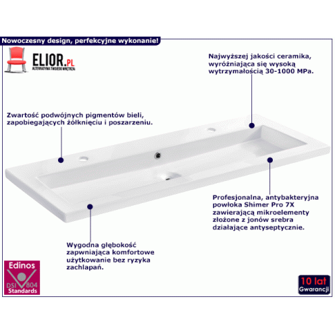 Fotografia Prostokątna umywalka ceramiczna Vermona 120 CM - Biała z kategorii Umywalki łazienkowe