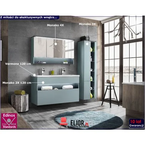 Fotografia Zestaw mebli łazienkowych z oświetleniem LED Monako 3Q 120 CM - Mięta z kategorii Komplety mebli