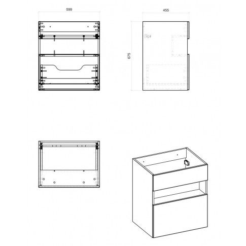 Szczegółowe zdjęcie nr 4 produktu Podwieszana szafka pod umywalkę Monako 2X 60 cm - Biały połysk