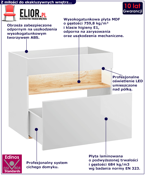 Stylowa szafka łazienkowa z szufladą Monako 2X 80 cm biała