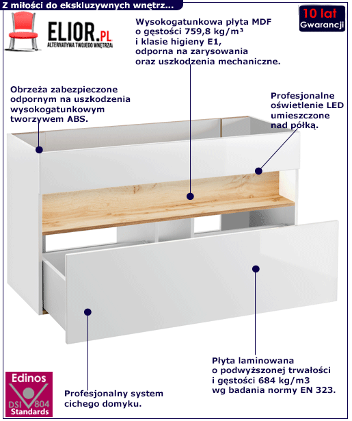 Nowoczesna biała szafka pod umywalkę Monako 2X 120 cm
