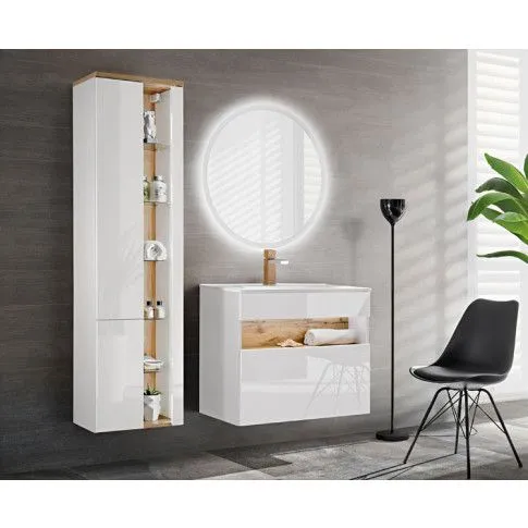 Zdjęcie produktu Zestaw mebli łazienkowych z oświetleniem LED Monako 2Q 60 CM - Biały połysk.