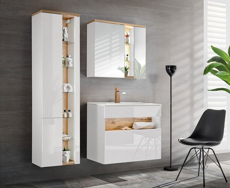 Biała nowoczesna szafka łazienkowa z lustrem Monako 5X