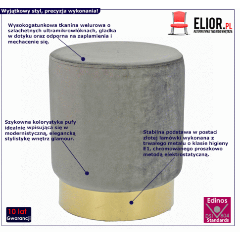 Fotografia Glamour pufa Amoria 3X welurowa - szara z kategorii Wypoczynki