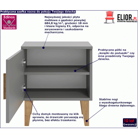 Fotografia Szafka nocna dla dziecka Maurycy 2X - szara z kategorii Regały, półki i szafy