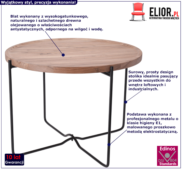 Designerski stolik kawowy loftowy Liesse - drewniany