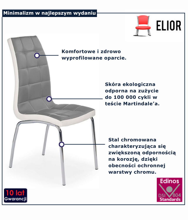 Popielate krzesło pikowane do stołu 