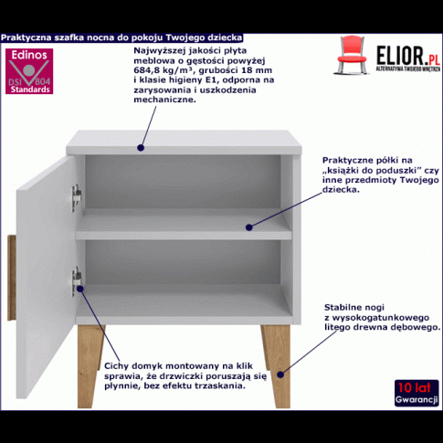 Fotografia Skandynawska szafka nocna dla dziecka Maurycy 2X - biała z kategorii Regały, półki i szafy