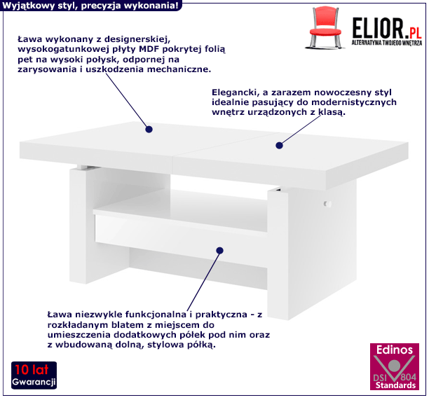 Biały ławostół Hobo 2X - do salonu