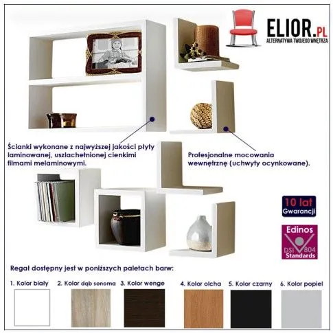 Fotografia Komplet półek wiszących - 6 kolorów. z kategorii Półki ścienne