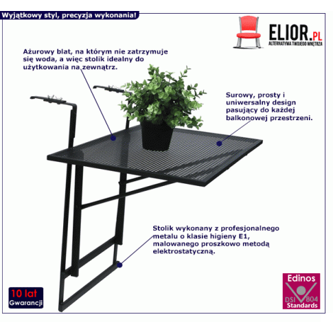 Fotografia Rozkładany stolik balkonowy Sintrev - czarny z kategorii Stoły, krzesła, ławki