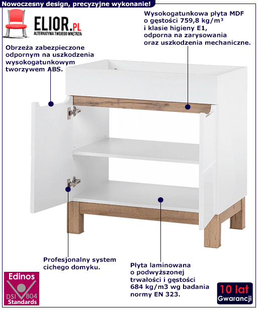 Nowoczesna szafka łazienkowa pod umywalkę Marsylia 3X 80 cm biały połysk