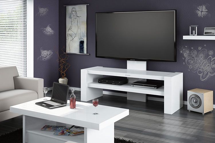 Lakierowany stolik pod telewizor Nepo 2X w modnym białym kolorze