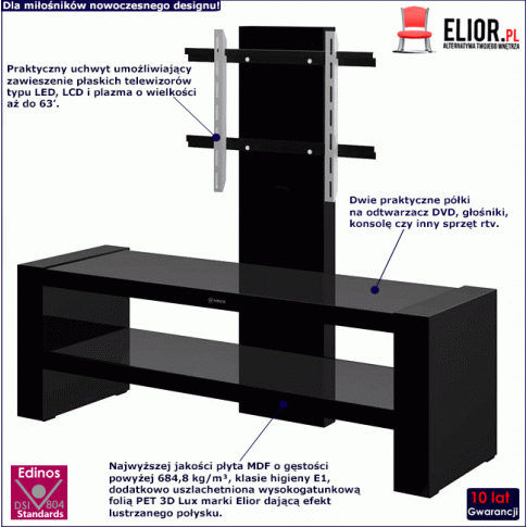 Fotografia Nowoczesna szafka pod telewizor Argo 2X - czarny połysk z kategorii Szafki RTV