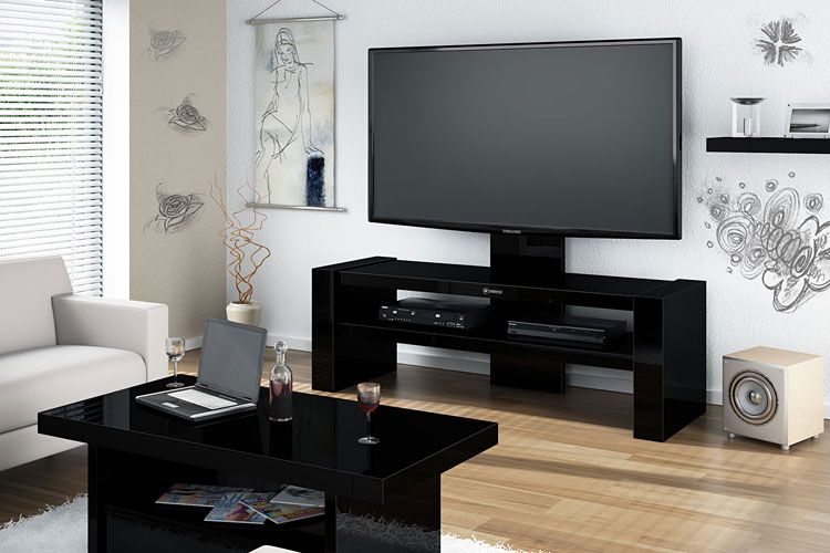 Lakierowany stolik pod telewizor Nepo 2X w modnym czarnym kolorze