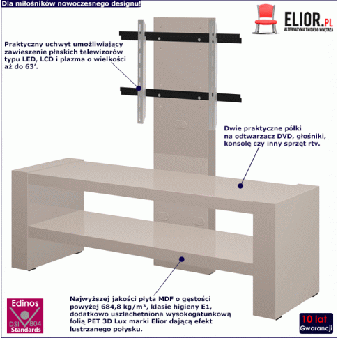 Fotografia Nowoczesny stolik pod telewizor Argo 2X - cappucino połysk z kategorii Szafki
