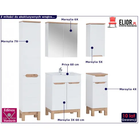 Fotografia Zestaw mebli łazienkowych z koszem Dixi 3Q 60 cm - Biały połysk z kategorii Łazienka