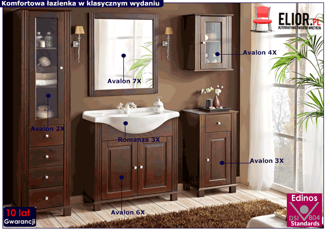 Klasyczny zestaw łazienkowy z drewna z lustrem i umywalką Avalon 85