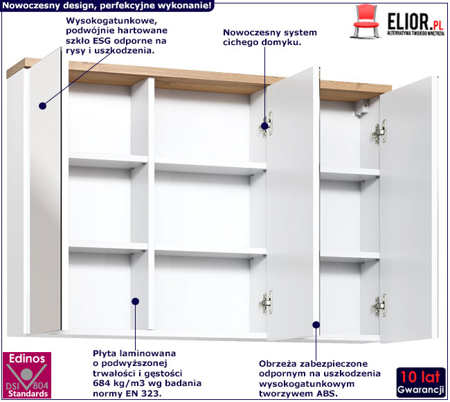 Nowoczesna 3-strefowa szafka łazienkowa z lustrem Marsylia 10X