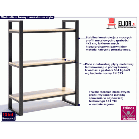 Fotografia Loftowy regał na książki Dąb Brunico - Glurox 2X z kategorii Regały, szafy, komody