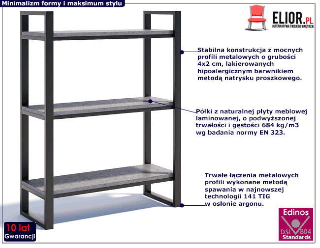 Minimalistyczny regał z metalu Isumi 2x - beton