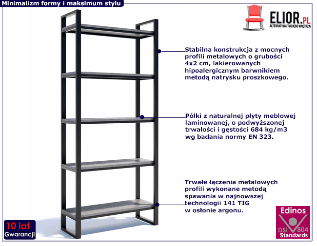 Metalowy loftowy regał do biura i salonu Beton isumi 4x