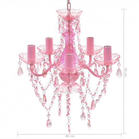 Szczegółowe zdjęcie nr 9 produktu Różowy żyrandol świecznikowy z kryształkami - E960-Lovet