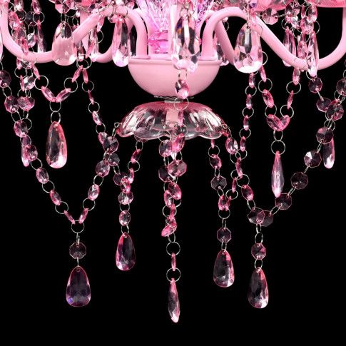 Szczegółowe zdjęcie nr 5 produktu Różowy żyrandol świecznikowy z kryształkami - E960-Lovet