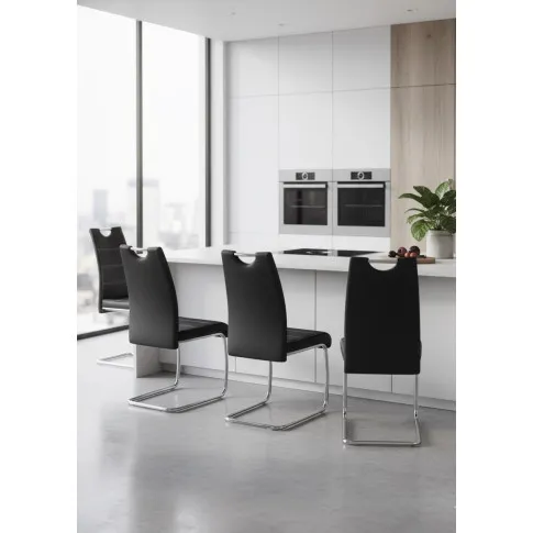 Fotografia Czarne metalowe tapicerowane krzesło na płozach - Marvivo z kategorii Krzesła tapicerowane