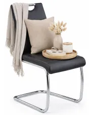 Czarne metalowe tapicerowane krzesło na płozach - Marvivo w sklepie Edinos.pl