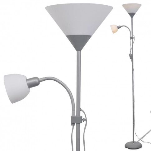 Szczegółowe zdjęcie nr 4 produktu Szara lampa podłogowa dwupunktowa - EX06-Tevila