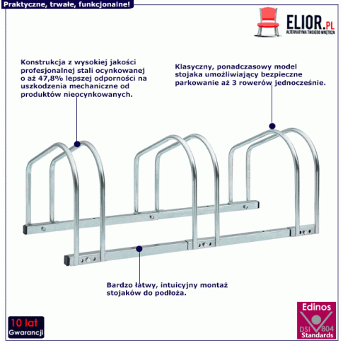 Stojak ze stali ocynkowanej na trzy rowery Sirin 3X