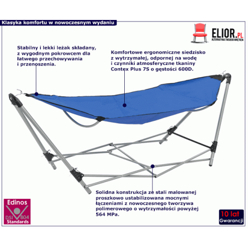 Przenośny składany hamak niebieski Lakris