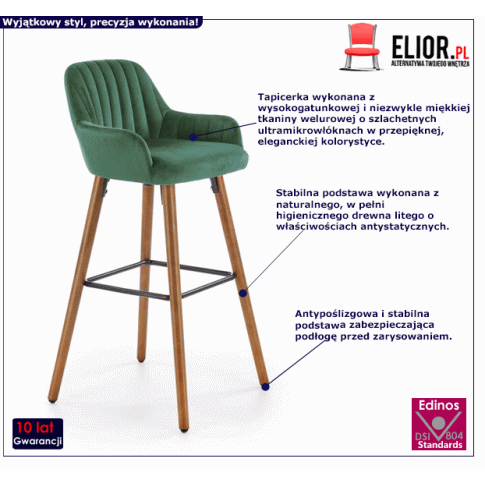 Fotografia Zielony barowy hoker welurowy z oparciem - Peloti z kategorii Hokery