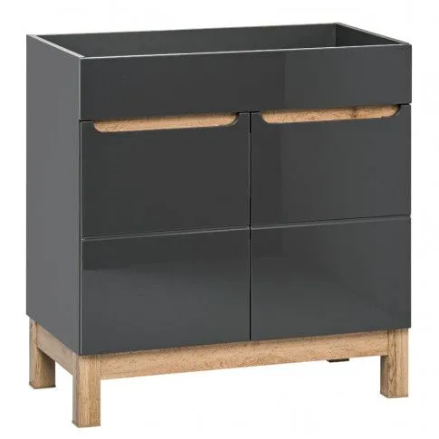 Szczegółowe zdjęcie nr 4 produktu Zestaw lakierowanych mebli łazienkowych z umywalką 60 cm - Marsylia 2Q Grafit połysk 60 cm