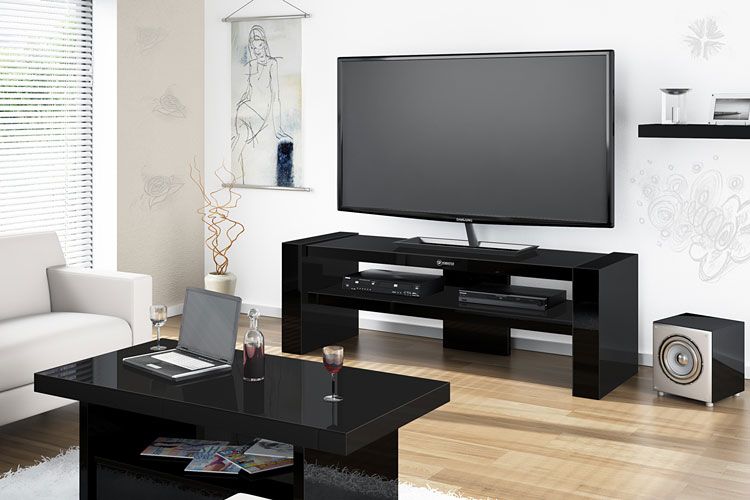 Lakierowany stolik pod telewizor Nepo 3X w modnym czarnym kolorze